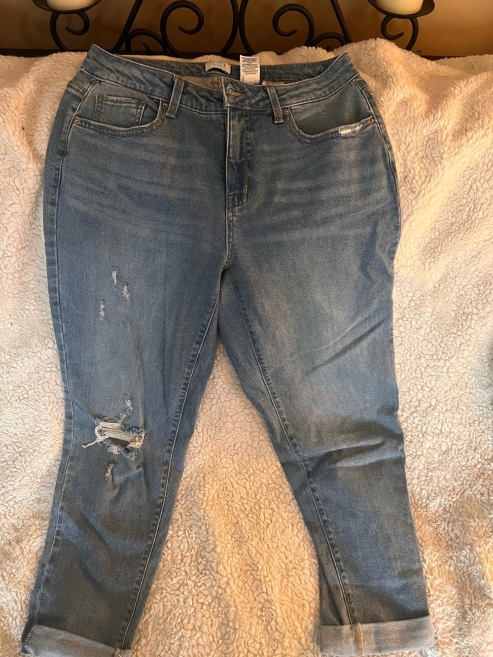 Time and Tru Women's Distressed Boyfriend Jeans - Light Blue